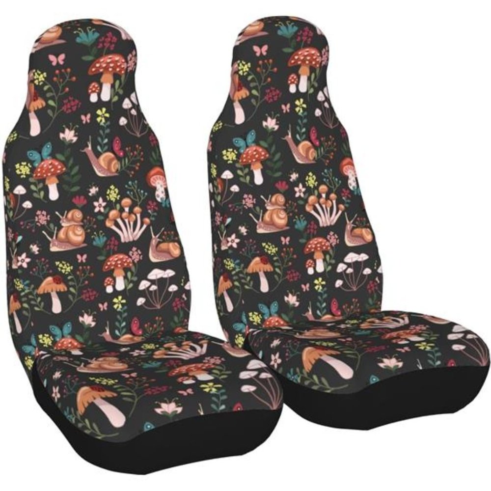 Car Seat Covers Set 2Pcs, Mushrooms Snails Butterflies Universal Front Car Seats